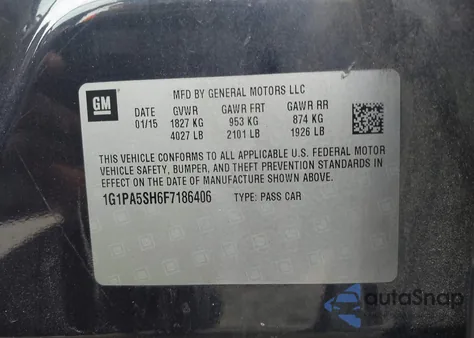 2015 Chevrolet Cruze Ls Auto from USA, damaged, VIN 1G1PA5SH6F7186406